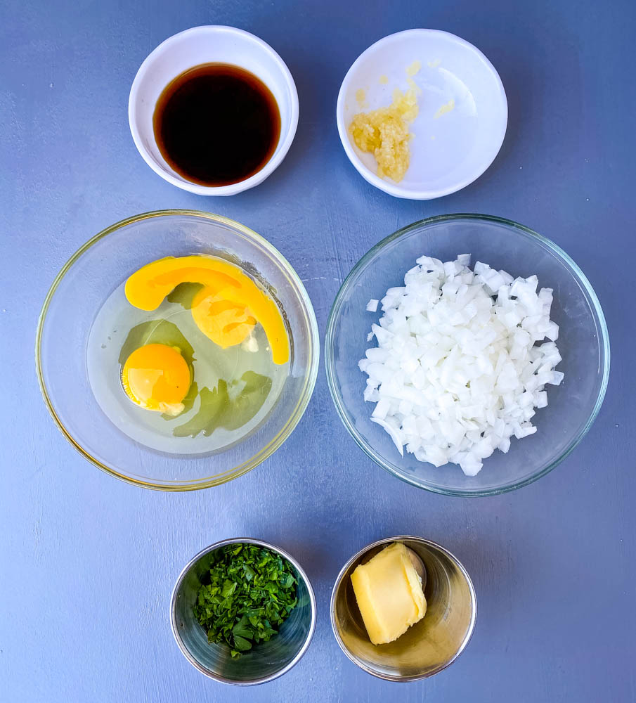 chopped onions, eggs, parsley, and butter for air fryer meatloaf