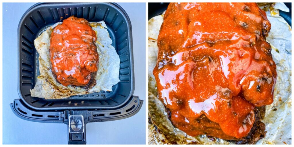 meatloaf in an air fryer with glaze