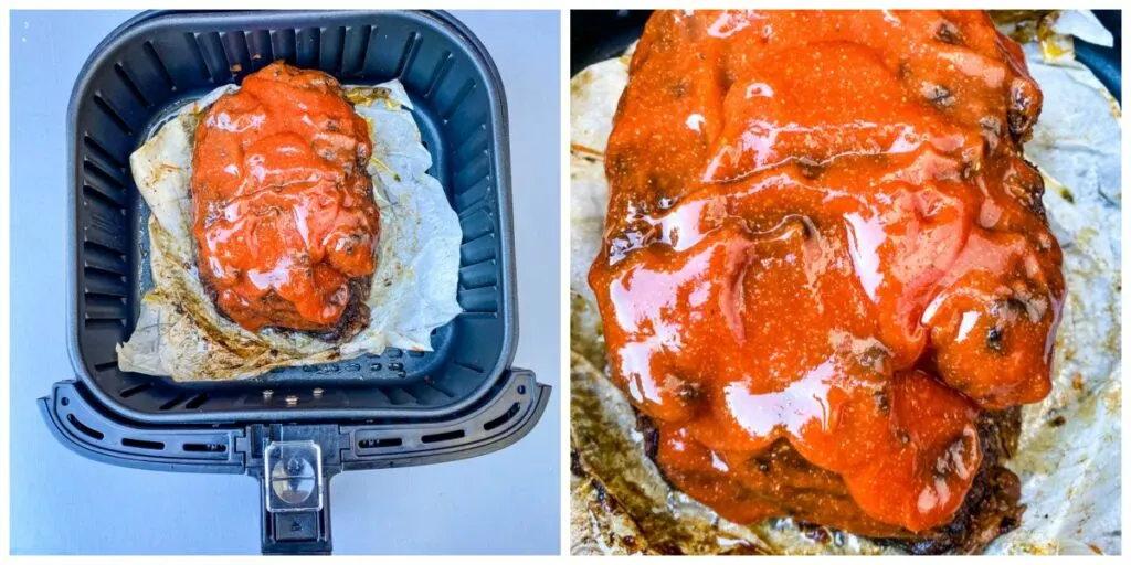 meatloaf in an air fryer with glaze