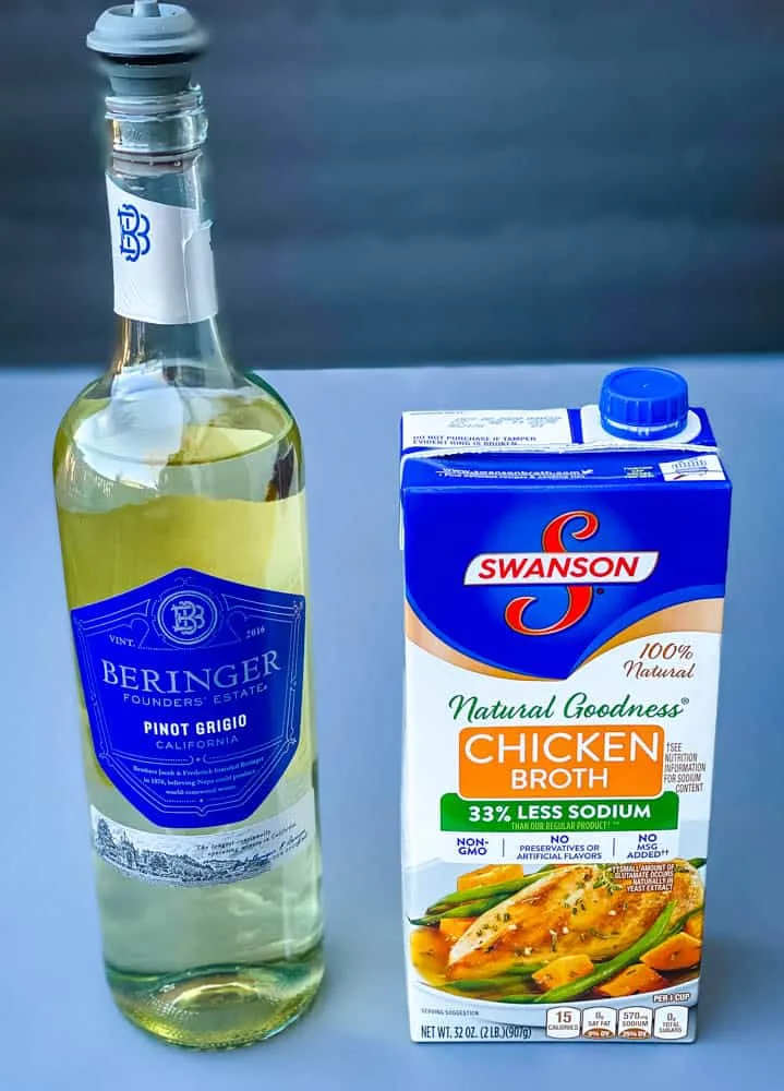 white wine and chicken broth for cauliflower risotto