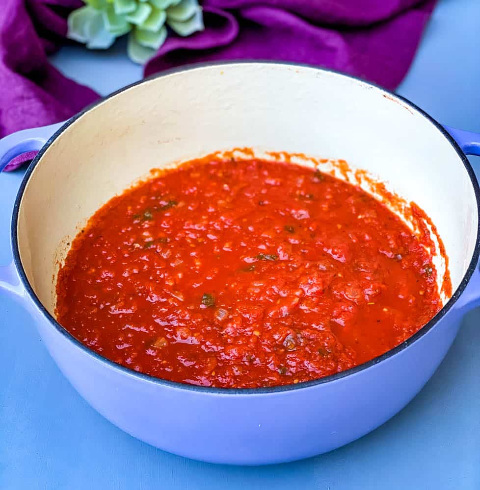 keto low carb marinara sauce in a Dutch Oven