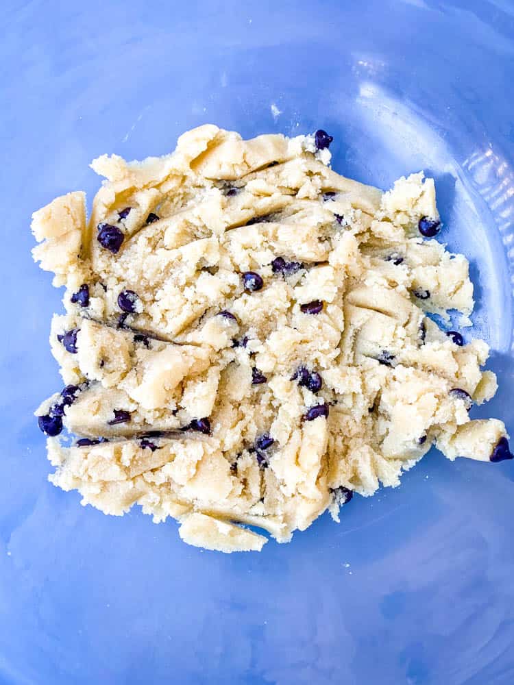 keto low carb chocolate chip cookie dough bites in a glass bowl