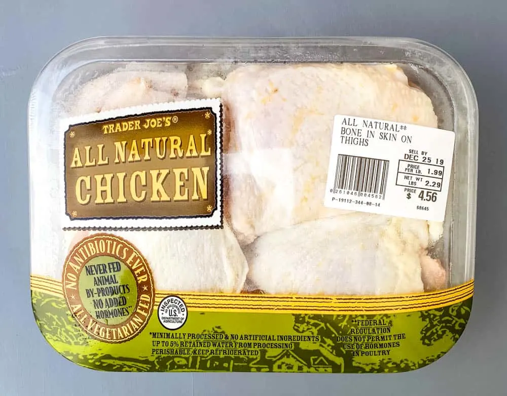 raw bone in chicken thighs in packaging