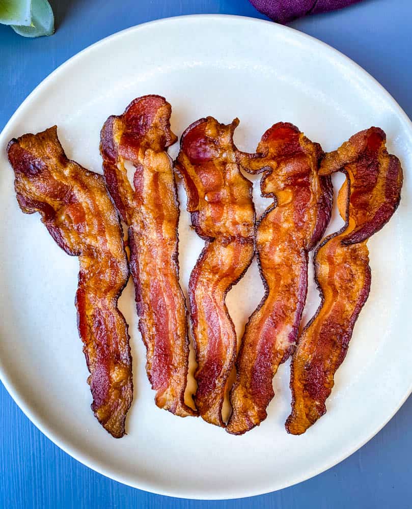 air fryer bacon on a white plate