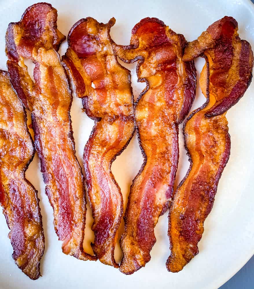 air fryer bacon on a white plate