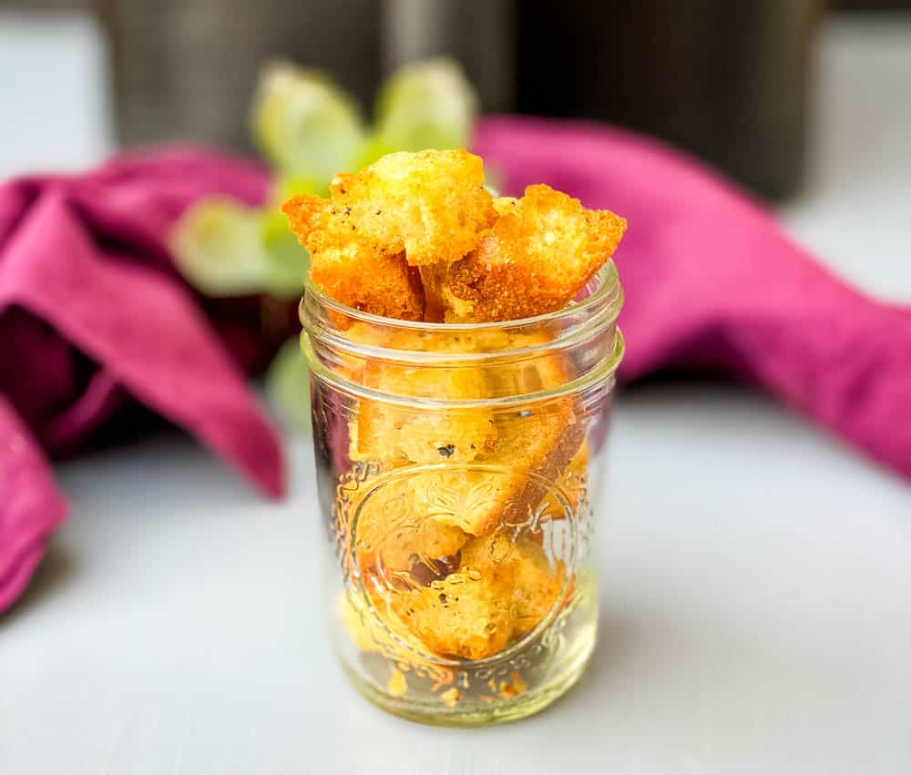 air fryer crouton in a glass jar