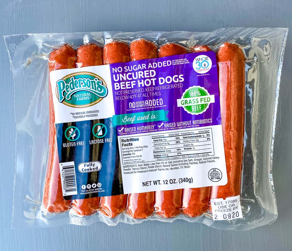 uncured beef franks in packaging