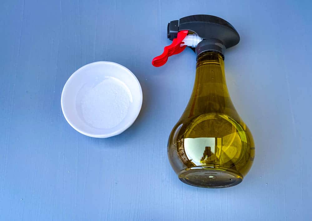 olive oil in a bottle and salt for air fryer tortilla chips