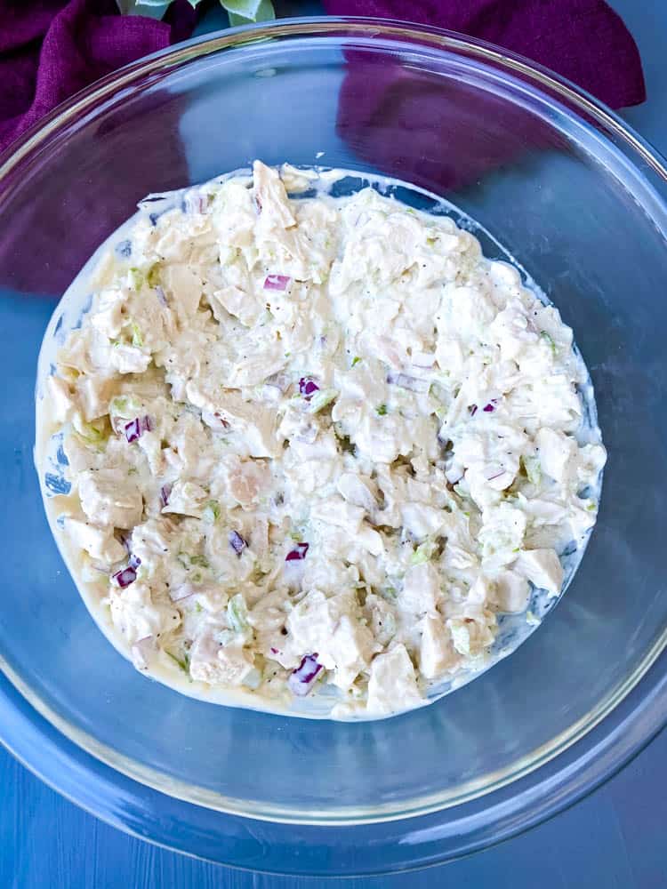 keto chicken salad in a glass bowl