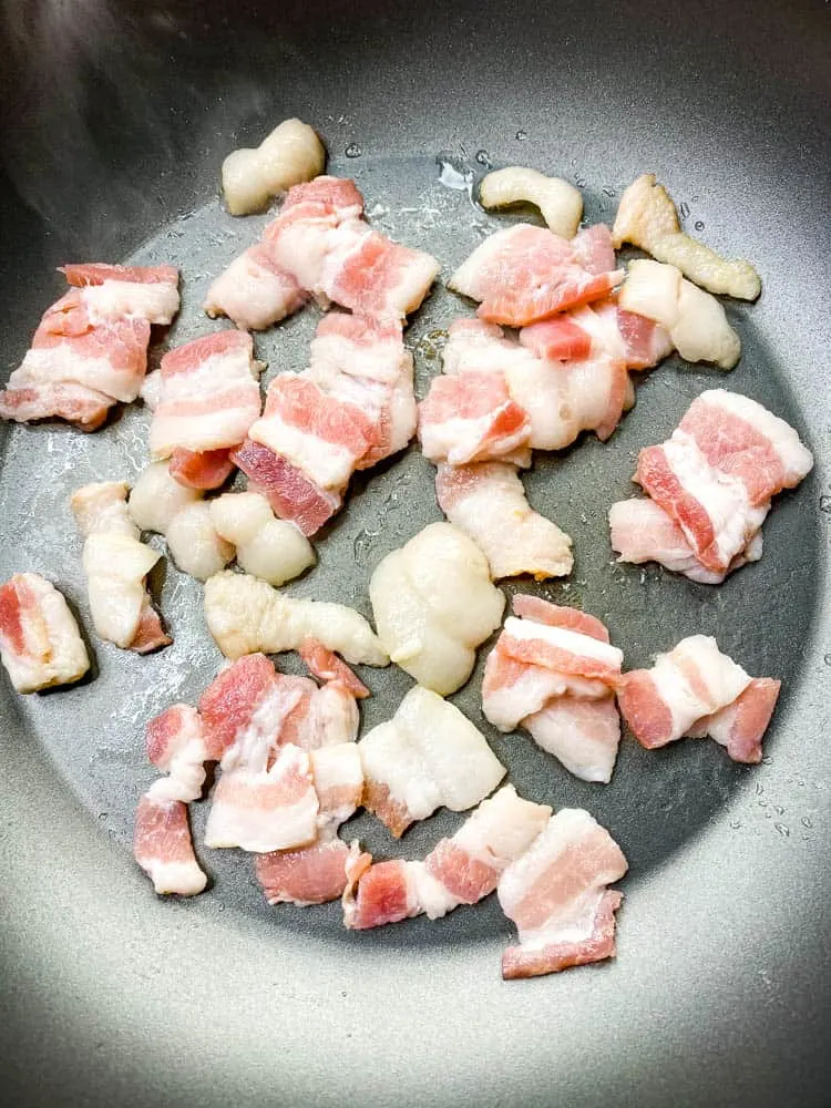 chopped bacon in a skillet