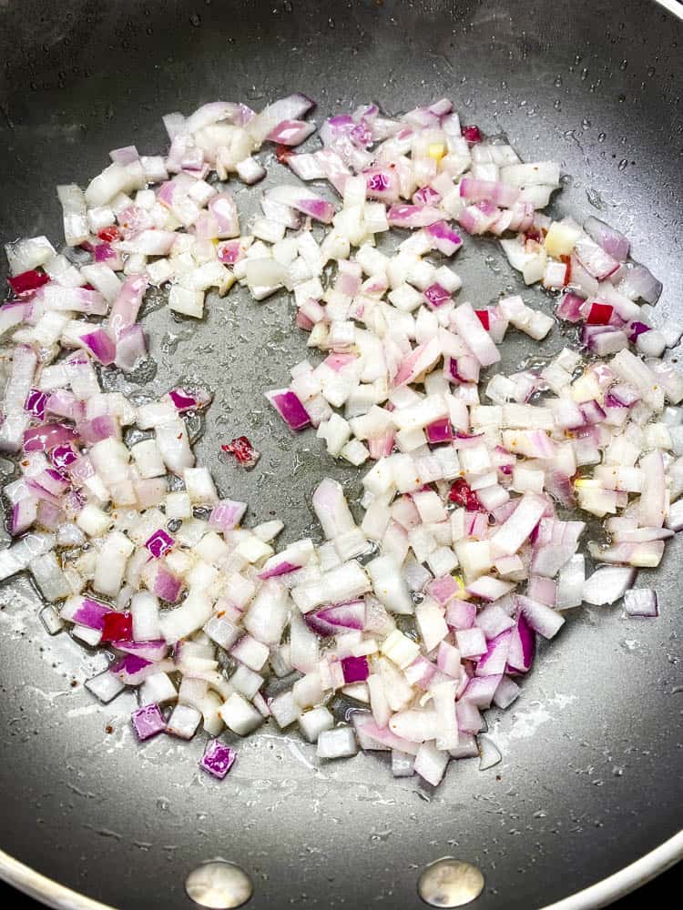 chopped onions in a skillet