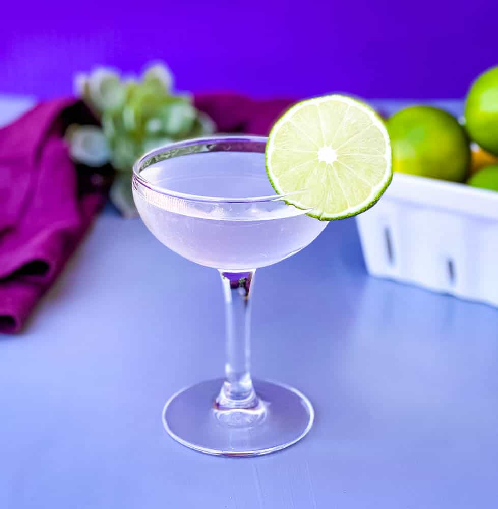 vodka gimlet cocktail in a glass garnished with a fresh lime