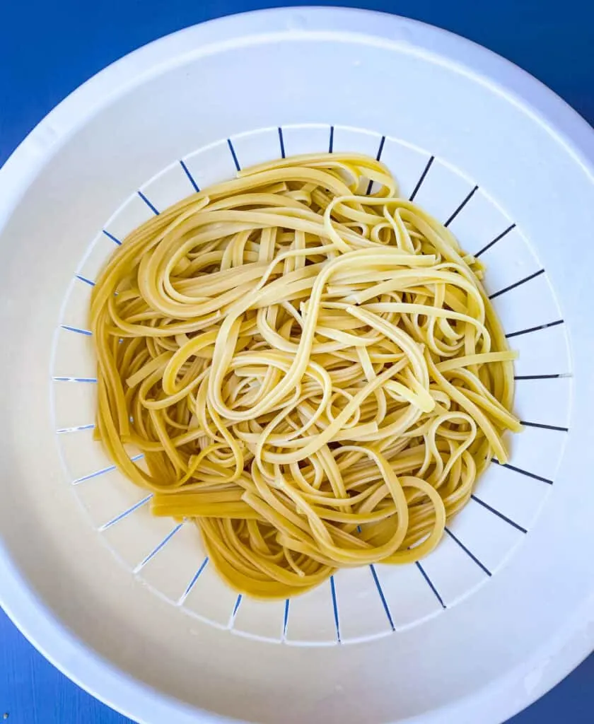 linguine pasta in a colander