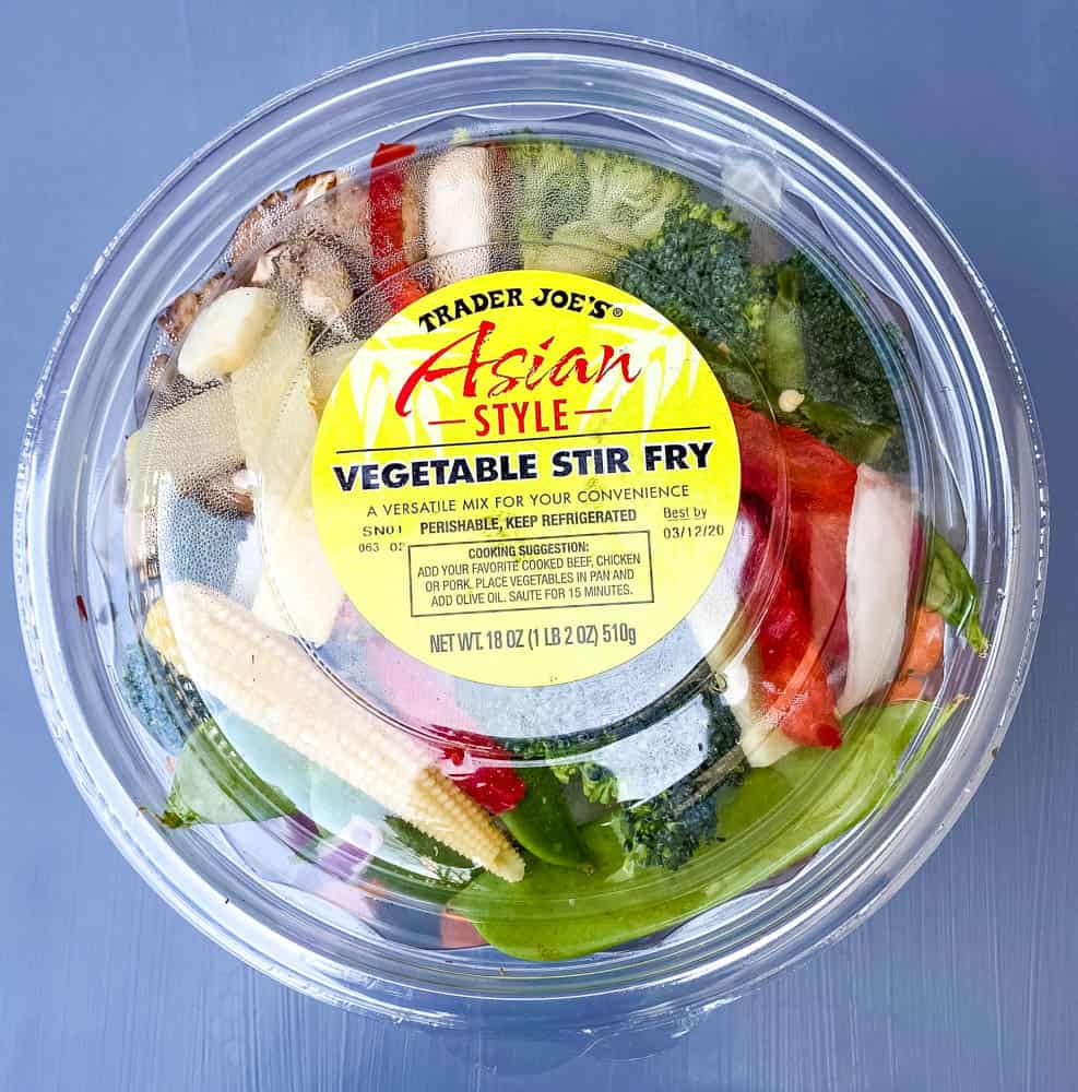 Trader Joe's vegetable stir fry in a container