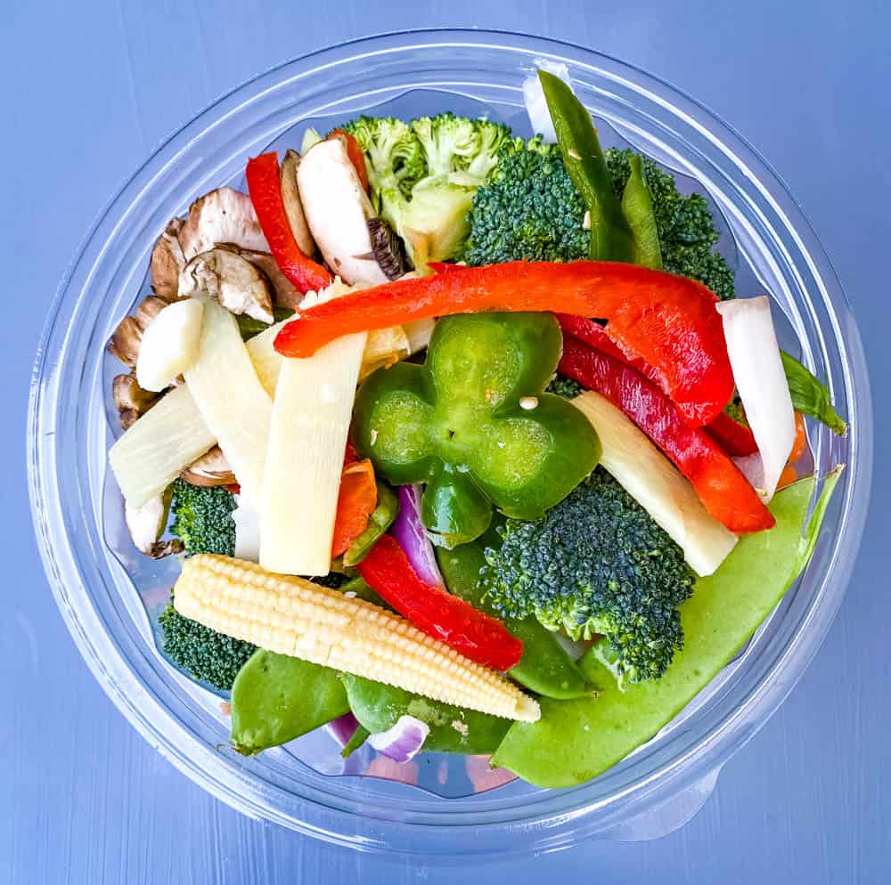 mixed vegetables in a plastic container