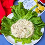 avocado tuna on a white plate with romaine lettuce