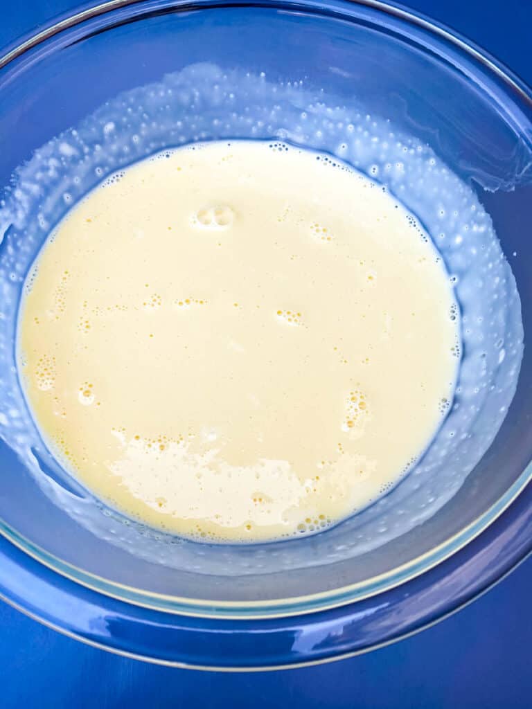 keto low carb Crème brûlée custard mixture in a glass bowl