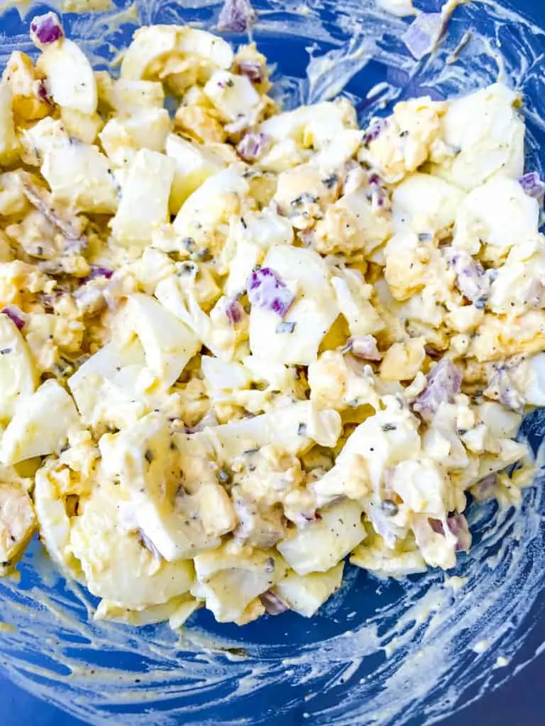 keto low carb egg salad in a glass bowl