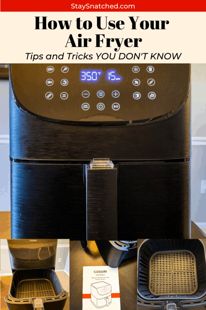 how to use an air fryer info graphic showing a photo of an air fryer