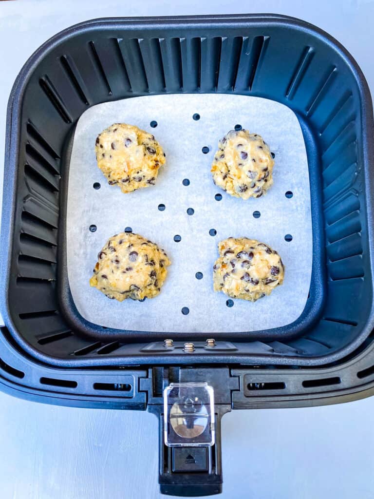 chocolate chip cookie dough in an air fryer