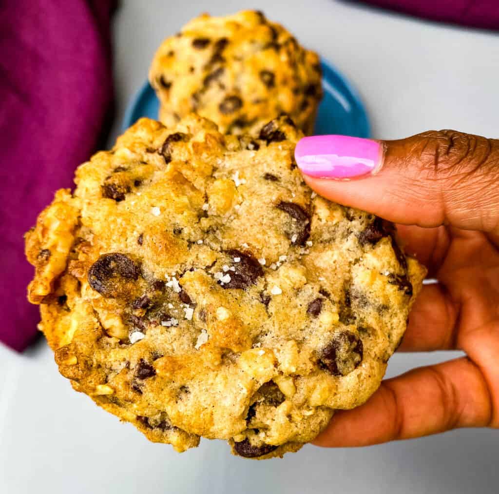 person holding chocolate chip cooki
