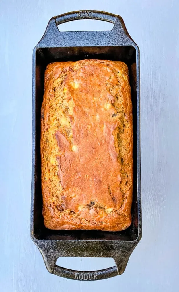 healthy banana bread in a loaf pan