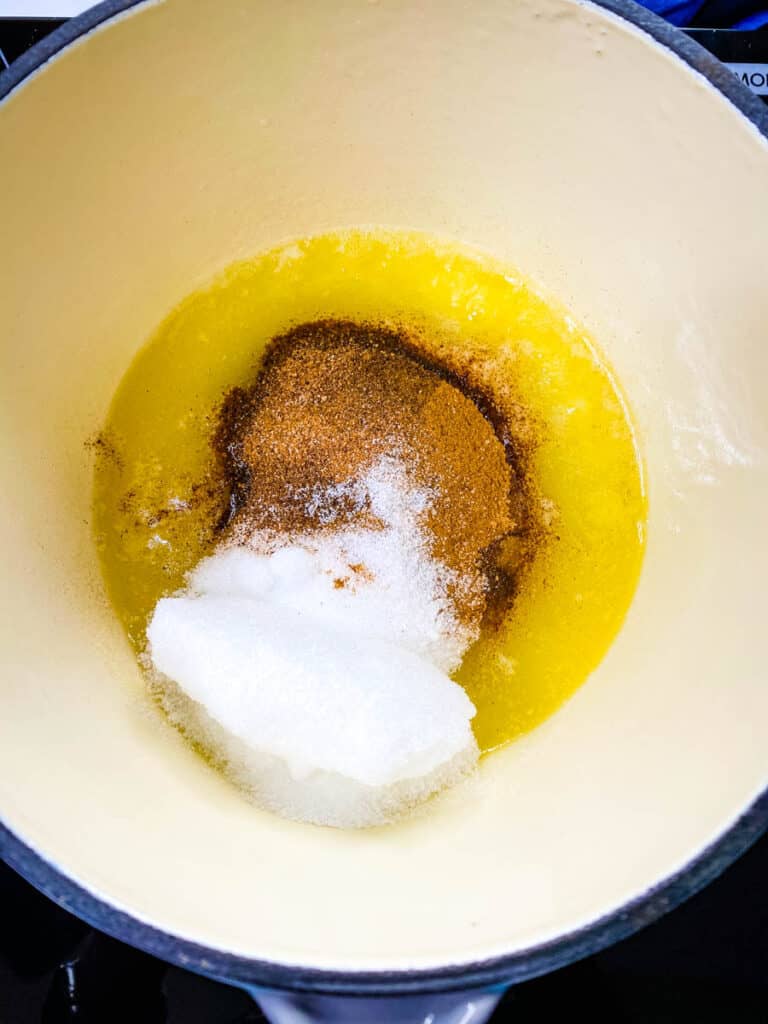 melted butter, cinnamon, and nutmeg in a saucepan