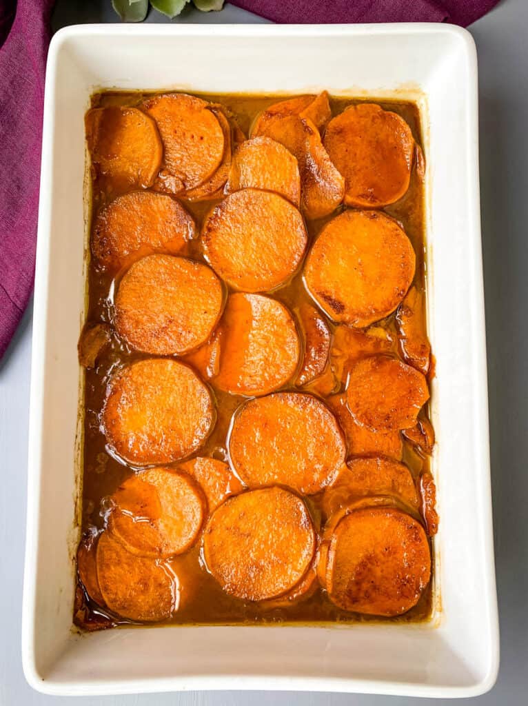 candied sweet potato yams in a baking dish