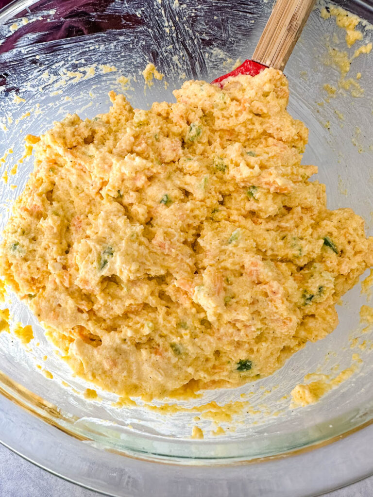 jalapeno cornbread batter in a glass bowl