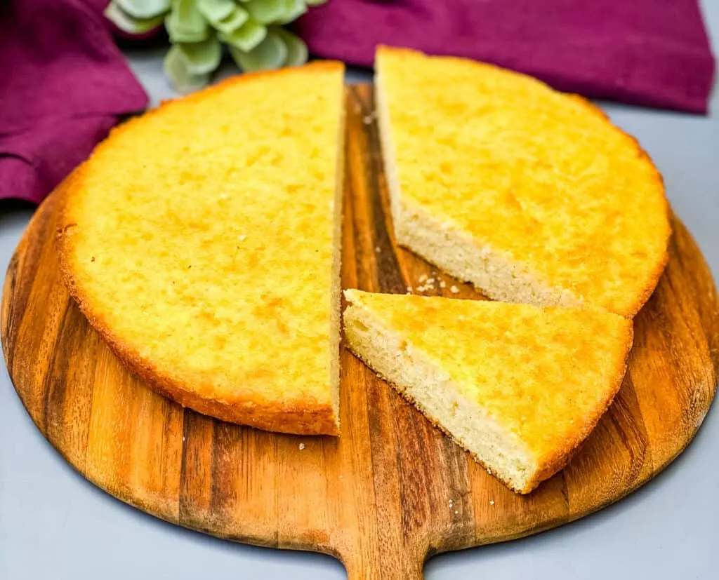 Southern homemade cornbread sliced on a brown board