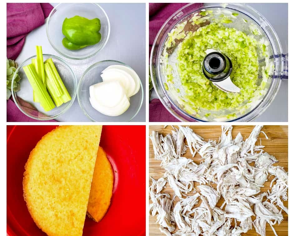 collage photo showing how to make cornbread dressing