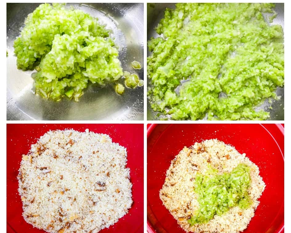 collage photo showing how to make cornbread dressing