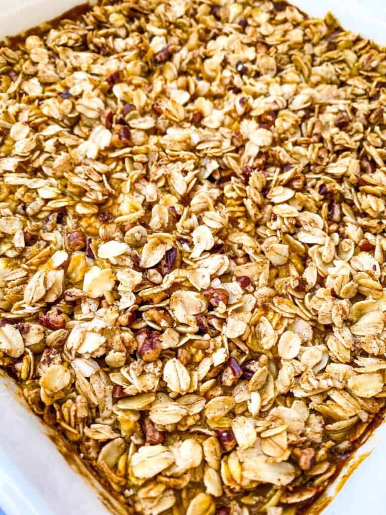 close up shot of baked pumpkin crisp