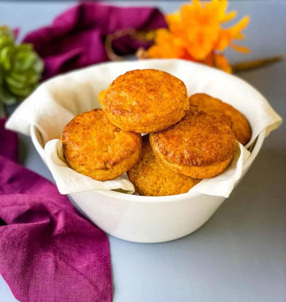 sweet potato biscuits in a white bowl