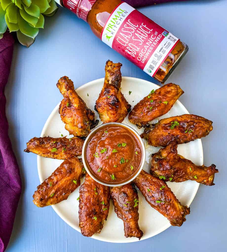 bbq air fryer chicken wings on a plate