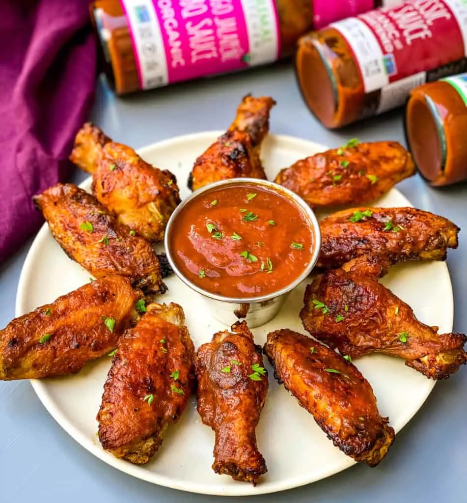 bbq air fryer chicken wings on a plate