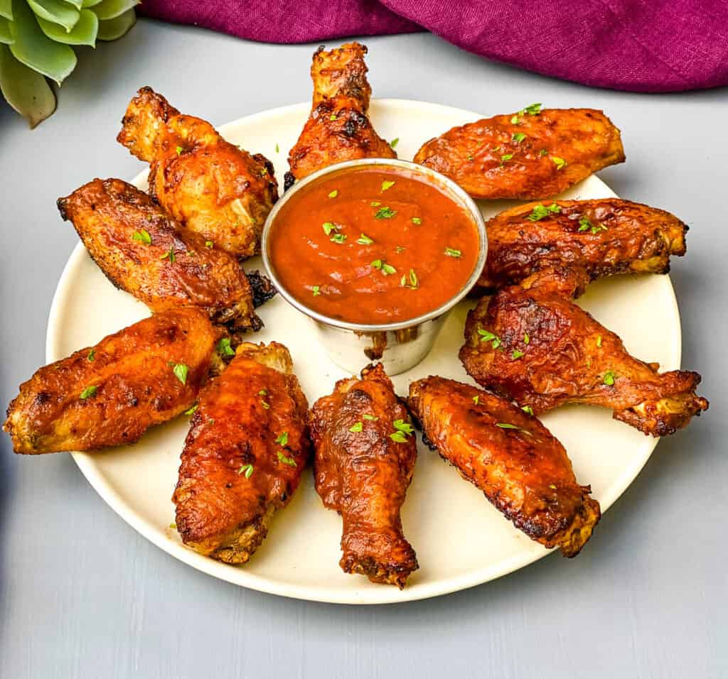 bbq air fryer chicken wings on a plate