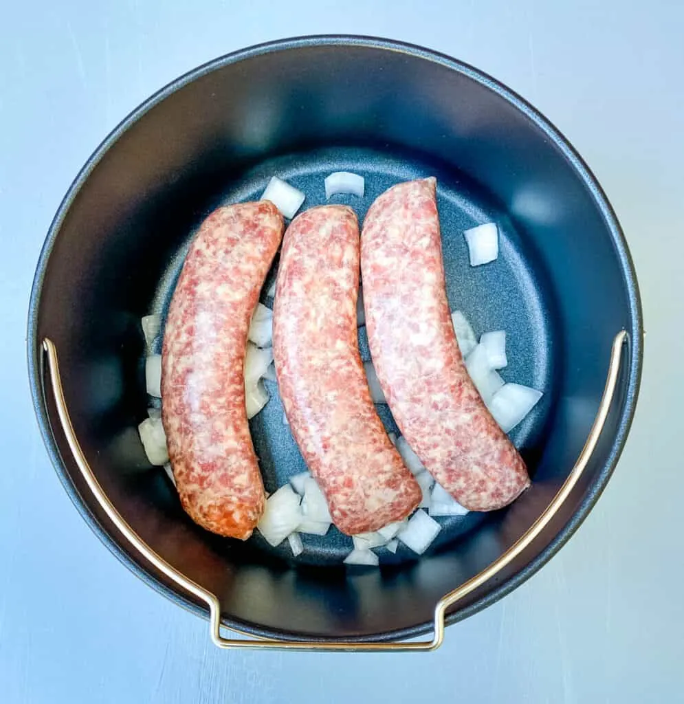 brats in an air fryer with onions