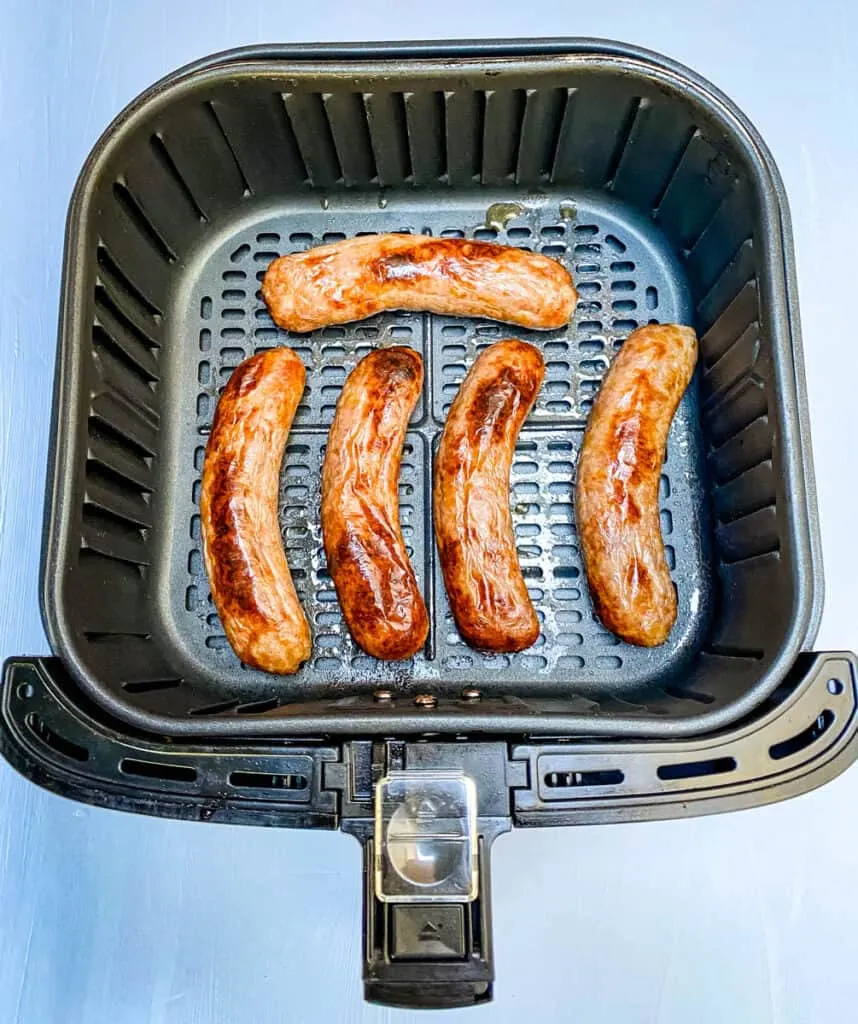 cooked brats in an air fryer
