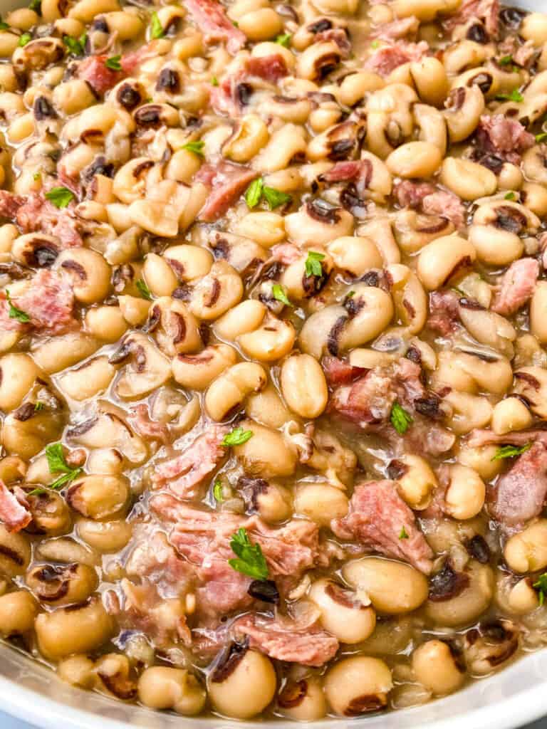 Instant Pot black eyed peas in a white bowl