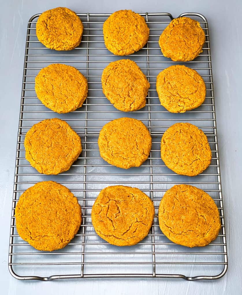 keto pumpkin cookies on a cooling rack