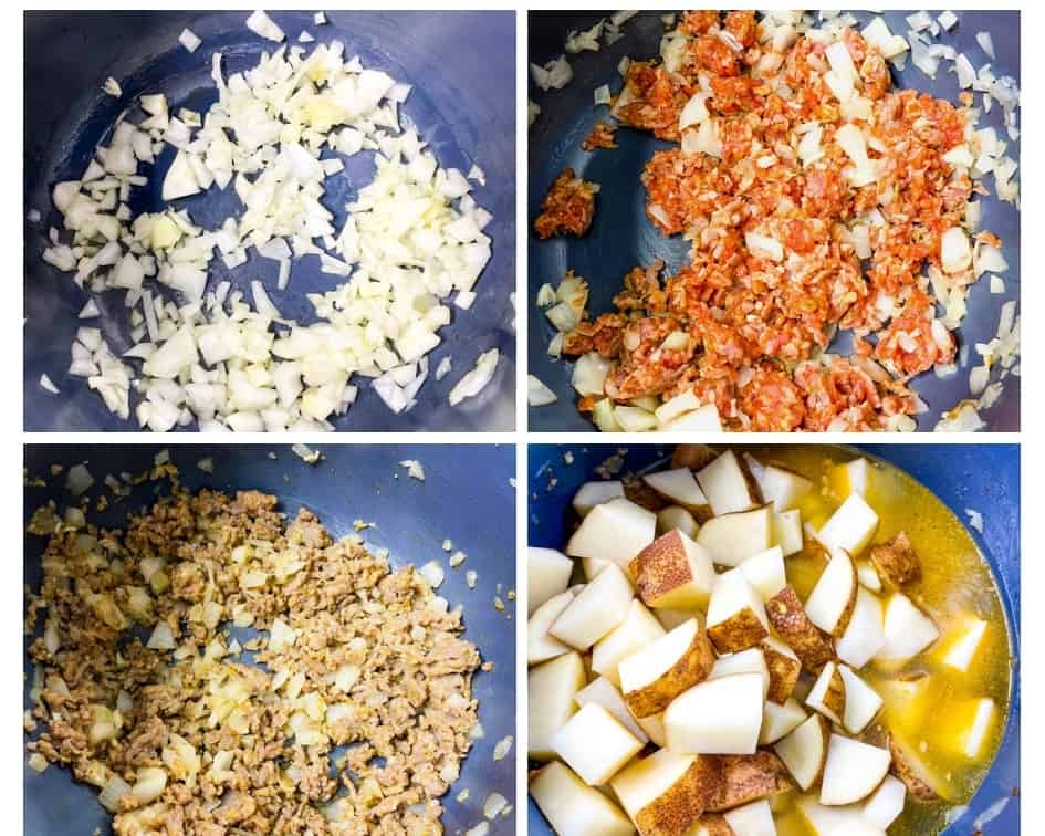 collage photo with onions and sauteed in an Instant pot