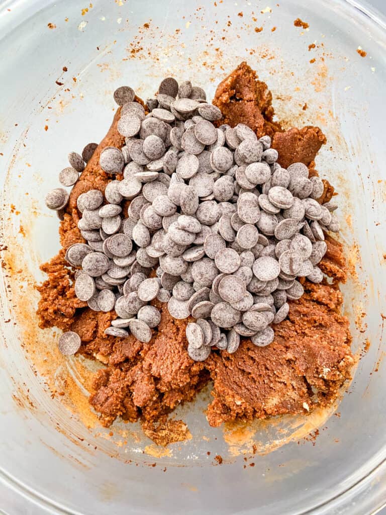keto double chocolate cookie dough in a glass bowl