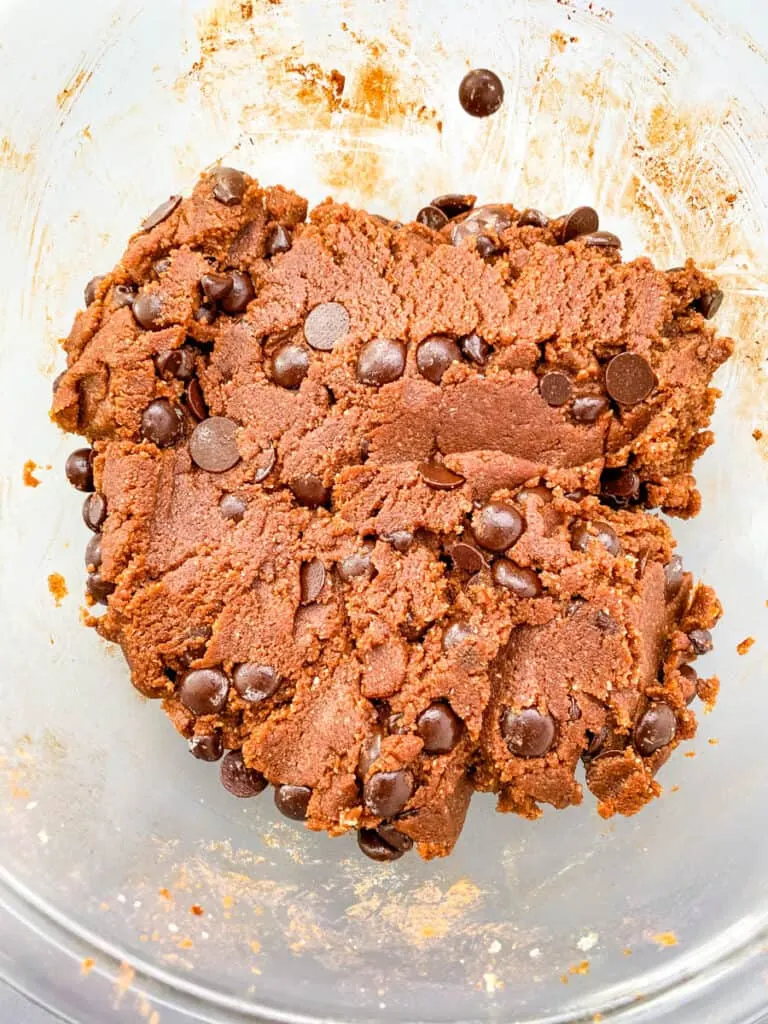 keto double chocolate cookie dough in a glass bowl