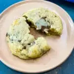 keto low carb peanut butter cup cookies on a pink plate