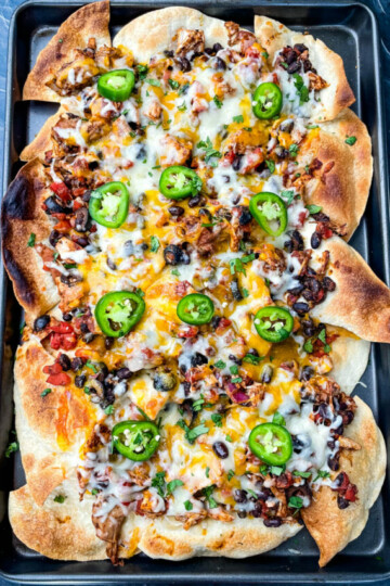 turkey nachos on a sheet pan