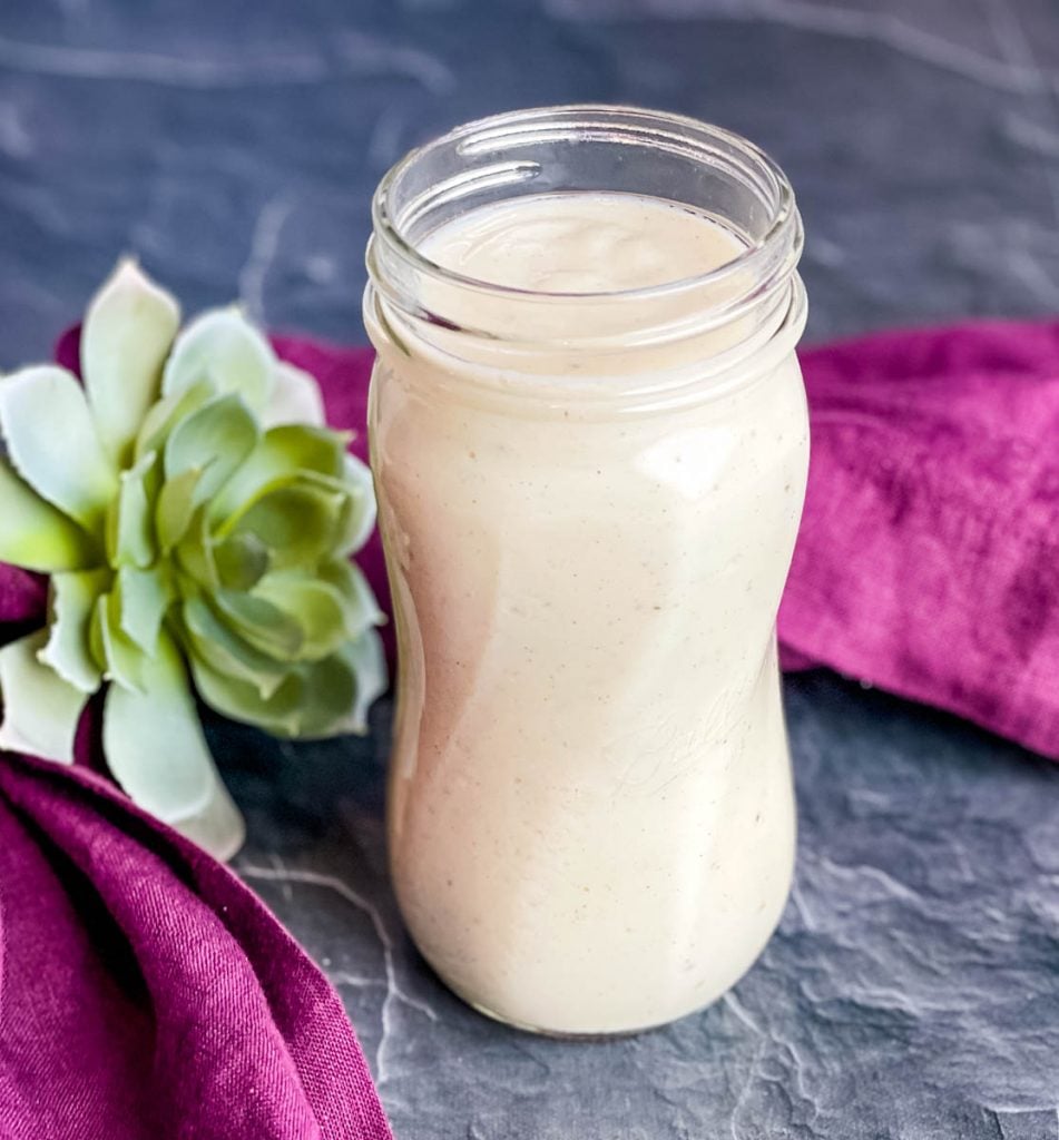 homemade cream of chicken soup in a glass mason jar