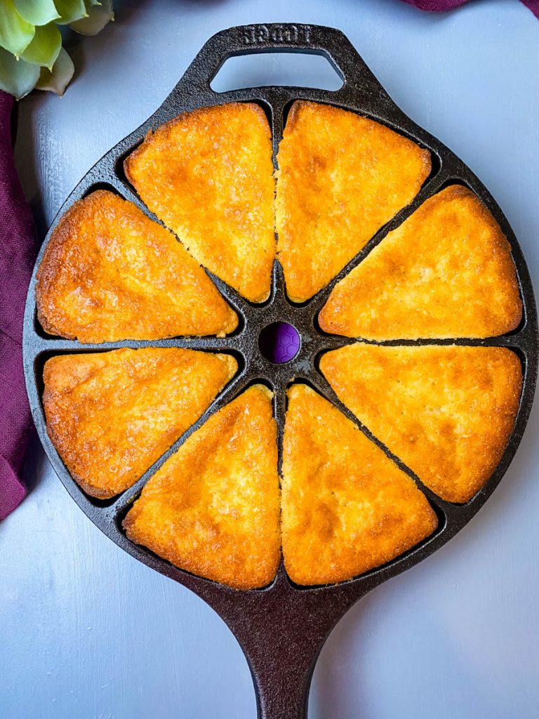 honey cornbread in a cast iron skillet