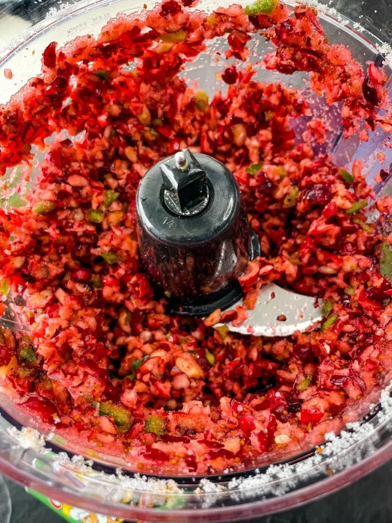 jalapeno cranberry dip in a food processor