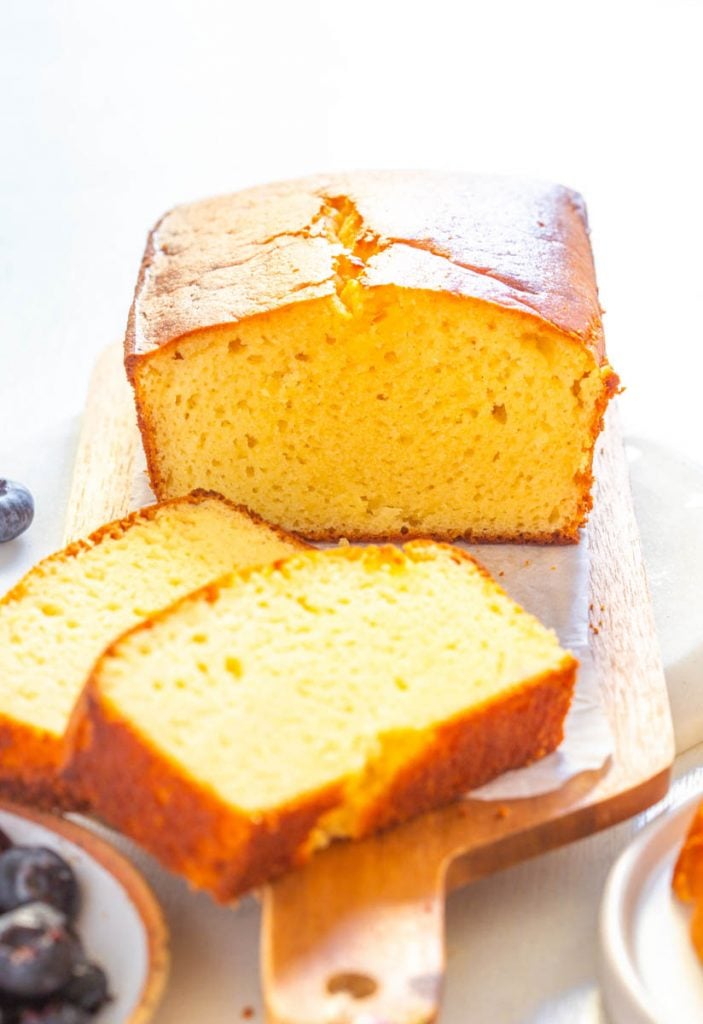 keto low carb pound cake on a wooden board